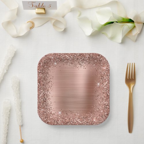 Rose Gold Foil and Glitter Girly Glam Paper Plates