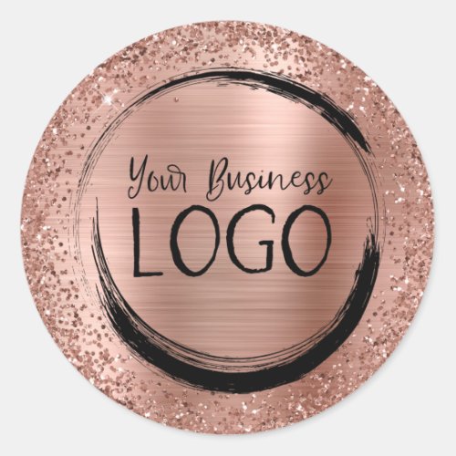 Rose Gold  Foil and Glitter Glam Business Logo Classic Round Sticker