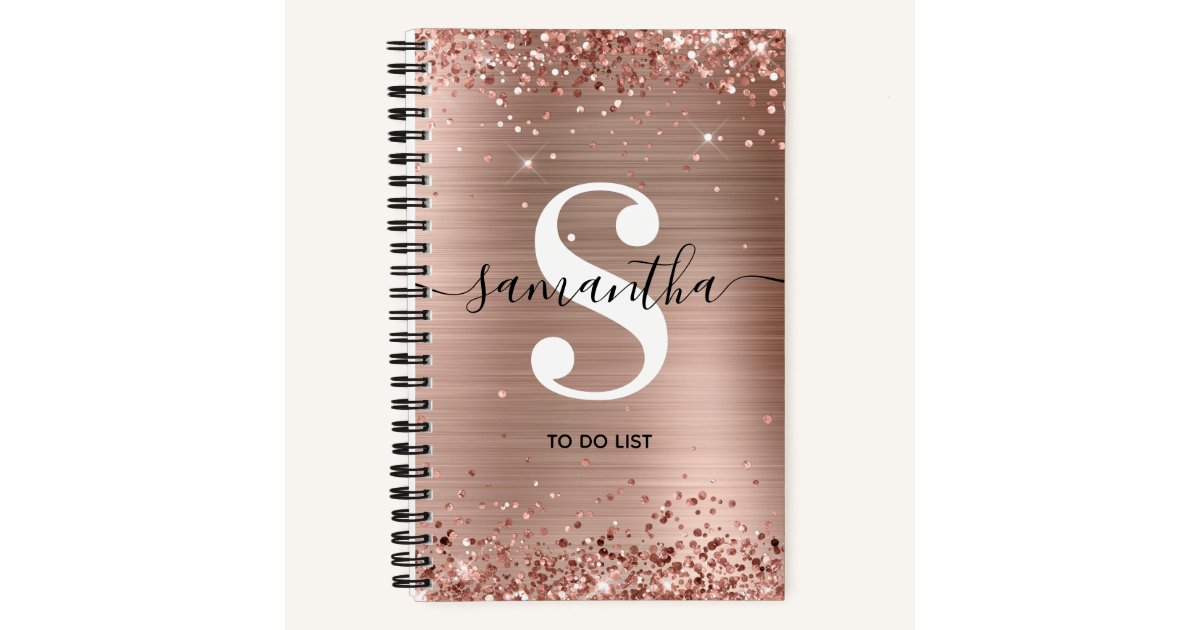 Rose Gold Foil and Glitter Monogram To Do List Notebook | Zazzle