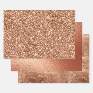 Rose Gold Foil and Glitter Pattern Wrapping Paper Sheets