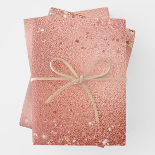 Rose Gold Foil and Glitter Pattern Wrapping Paper Sheets