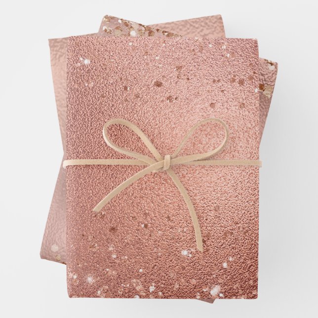 Rose Gold Foil and Glitter Pattern Wrapping Paper Sheets (In situ)