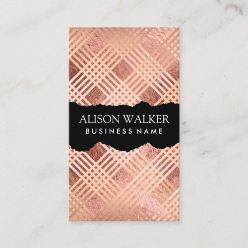Rose Gold Foil and Lines  Torn Texture Business Card
