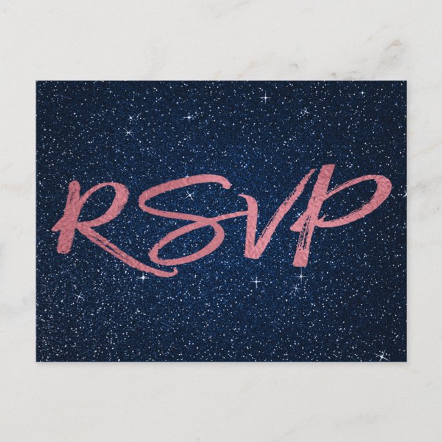 Rose Gold Foil and Navy Blue RSVP Wedding Invitation Postcard (Front)