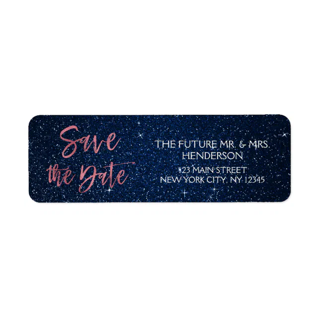 Rose Gold Foil And Navy Blue Save The Date Label Zazzle