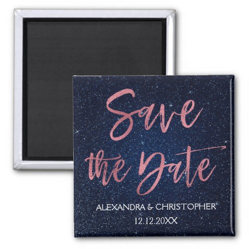 Rose Gold Foil and Navy Blue  Save the Date Magnet