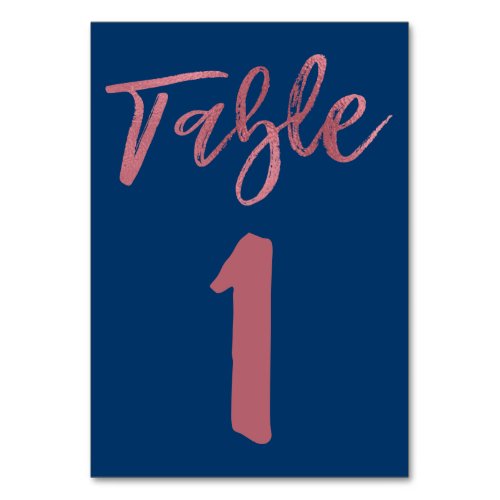 Rose Gold Foil and Navy Blue Table Number