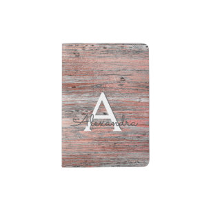 Rose Gold Foil and Rustic Wood Add Your Name Passport Holder