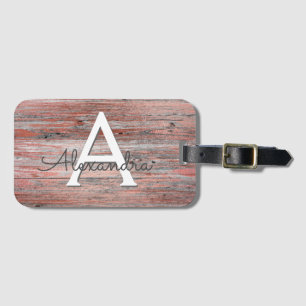 Rose Gold Foil and Rustic Wood Monogram & Initial Luggage Tag