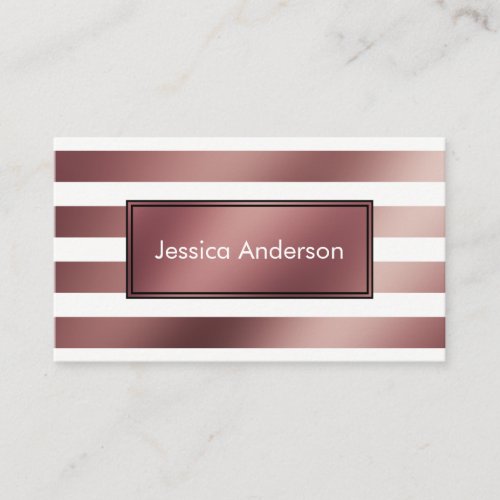 Rose Gold Foil and White Striped Pattern Business Card