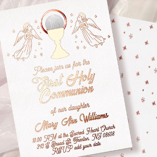 rose gold foil angels First Communion Foil Invitation
