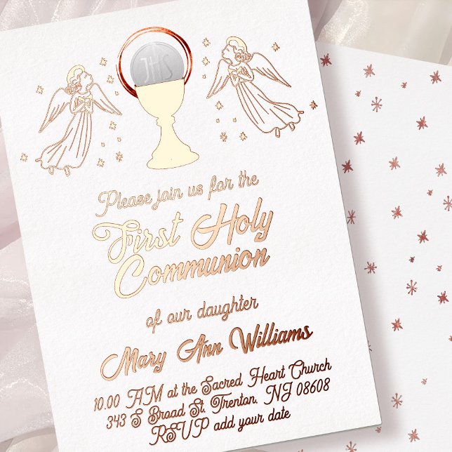 rose gold foil angels  First Communion Foil Invitation (Creator Uploaded)