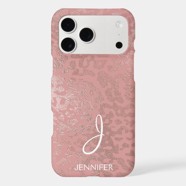 Rose Gold Foil Animal Pattern Monogram Iphone Case (Back)