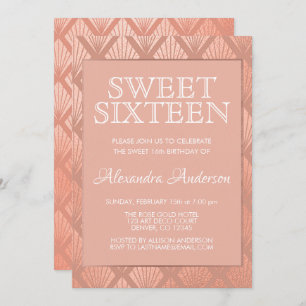 Rose Gold Foil Art Deco Sweet Sixteen Invitation
