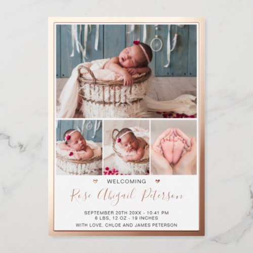 Rose Gold Foil Baby Girl Birth Announcement Card
