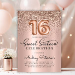 Rose Gold Foil Balloon Glitter Sweet 16th Birthday Invitation<br><div class="desc">Make your Sweet Sixteen truly special with this glamorous Rose Gold Balloon 16th Birthday Invitation. Featuring trendy rose gold foil number balloons, sophisticated calligraphy, and a dazzling glitter border, this design shines against a luxurious blush pink metallic foil background. A perfect blend of elegance and modern charm, this invitation sets...</div>