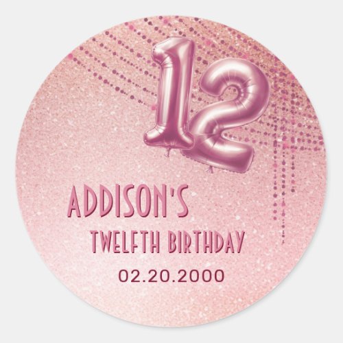 Rose Gold Foil Balloons 12th Birthday Classic Round Sticker