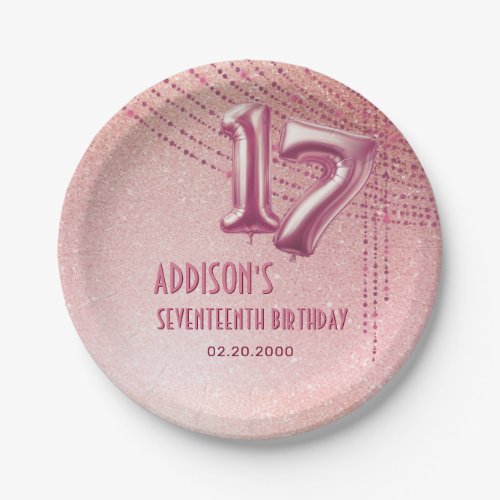 Rose Gold Foil Balloons 17th Birthday Paper Plates