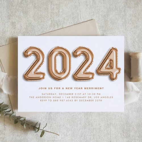 Rose Gold Foil Balloons 2024 New Years Eve Party Invitation
