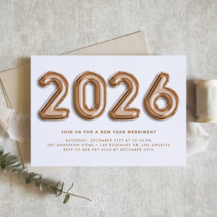 Rose Gold Foil Balloons 2026 New Year's Eve Party Invitation