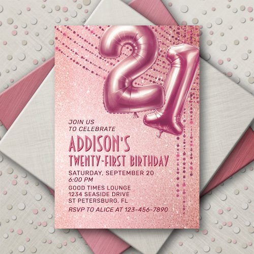 Rose Gold Foil Balloons 21st Birthday Invitation