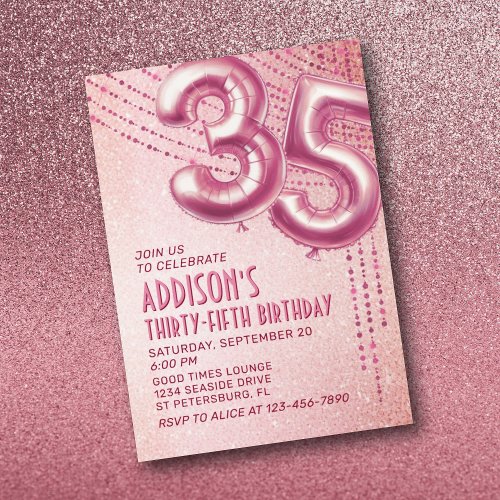 Rose Gold Foil Balloons 35th Birthday Invitation