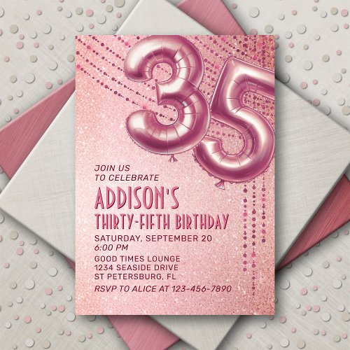 Rose Gold Foil Balloons 35th Birthday Invitation