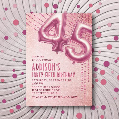 Rose Gold Foil Balloons 45th Birthday Invitation