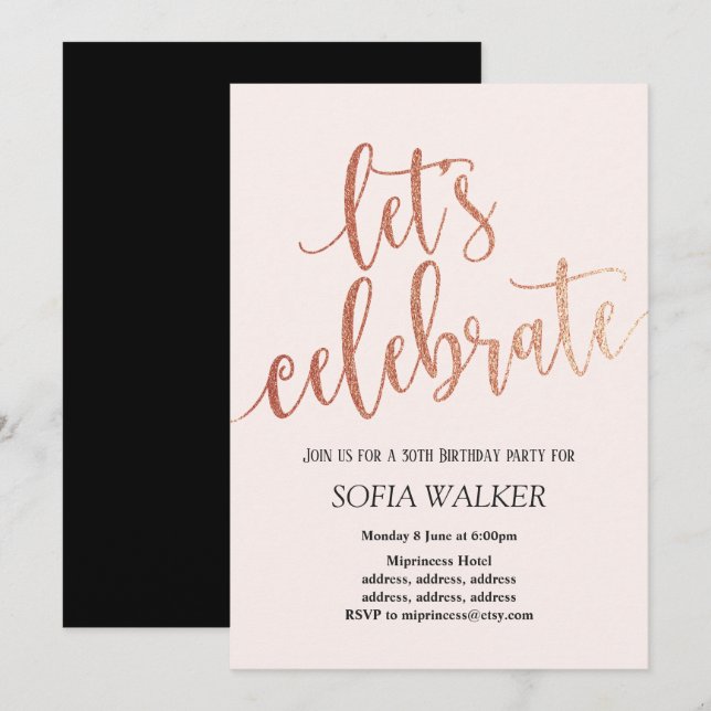 Rose Gold Foil , birthday party invitation (Front/Back)