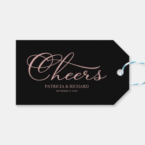 Rose Gold Foil Black Cheers Wine Bottle Tags