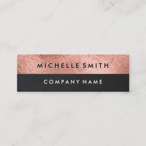 Rose Gold Foil Black Leather Color Block Mini Business Card