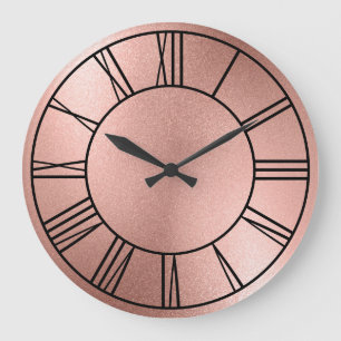 Rose Gold Foil Black Roman Numerals Large Clock