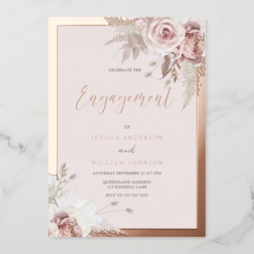 Rose Gold Foil Blush Floral Engagement Party Foil Invitation