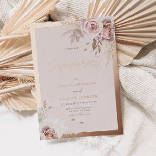 Rose Gold Foil Blush Floral Engagement Party Invitation