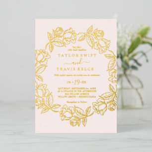 Rose Gold Foil Blush Floral Wedding  Invitation