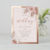 Rose Gold Foil Blush Floral With Border Wedding Invitation