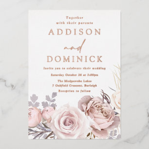Rose Gold Foil Blush Flowers Wedding Invitation