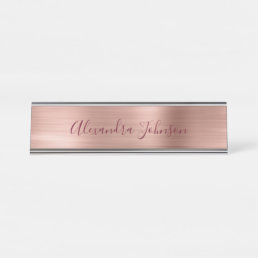 Rose Gold Foil | Blush Pink Burgundy Modern Desk Name Plate