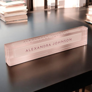 Rose Gold Foil Blush Pink - Burgundy Modern Desk Name Plate