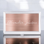 Rose Gold Foil | Blush Pink Foil Modern Business Card Case<br><div class="desc">Blush Pink - Rose Gold Foil Metallic Stainless Steel Minimalist Business Card Holder with white lettered script signature typography for the monogram. The Rose Gold Foil Metal Business Card Holders can be customized with your name. Please contact the designer for customized matching items.</div>