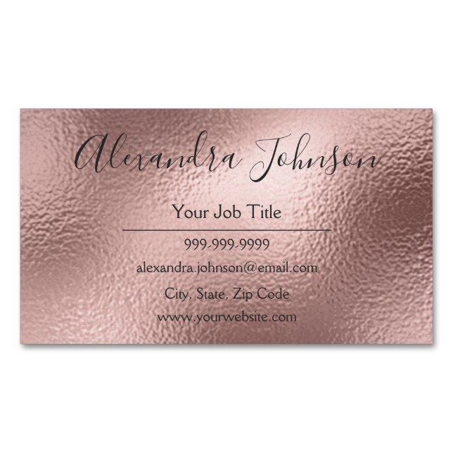 Rose Gold Foil | Blush Pink Foil Modern Business Card Magnet (Front)