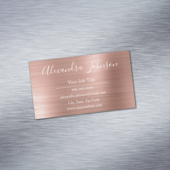 Rose Gold Foil | Blush Pink Foil Modern Business Card Magnet (In Situ)