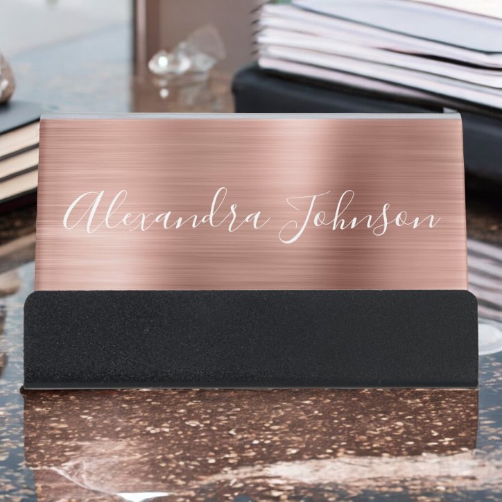 Rose Gold Foil Blush Pink Foil Modern Desk Business Card Holder