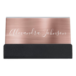 Rose Gold Foil | Blush Pink Foil Modern Desk Business Card Holder