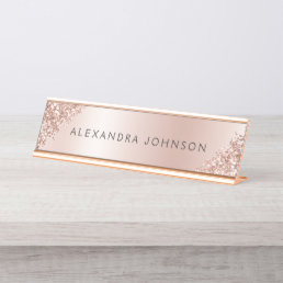Rose Gold Foil | Blush Pink Foil Modern Desk Name Plate