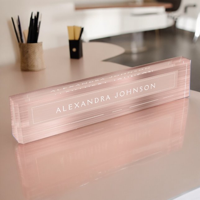 Rose Gold Foil | Blush Pink Foil Modern Desk Name Plate (Creator Uploaded)