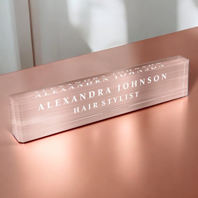 Rose Gold Foil | Blush Pink Foil Modern Desk Name Plate (Creator Uploaded)