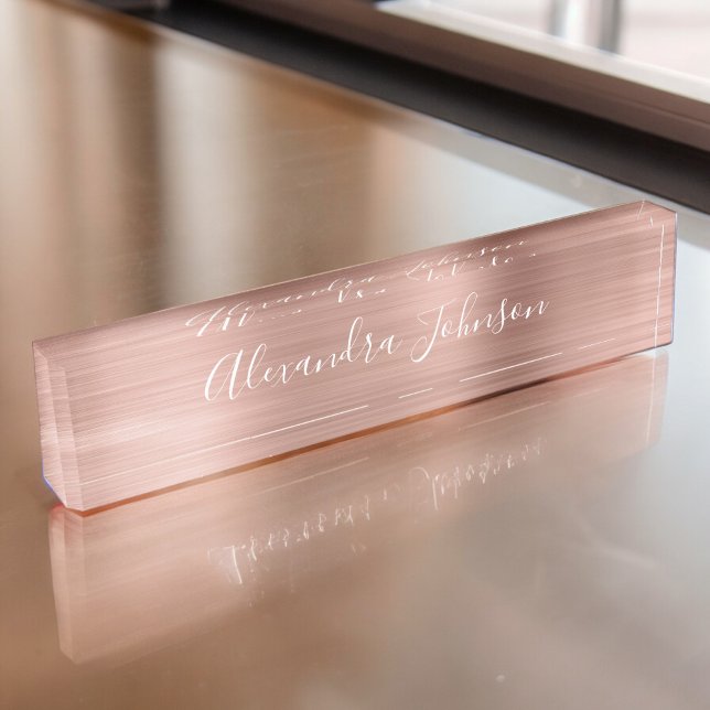 Rose Gold Foil | Blush Pink Foil Modern Desk Name Plate (Creator Uploaded)