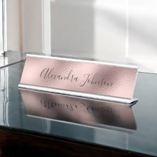 Rose Gold Foil Blush Pink Foil Modern Desk Name Plate