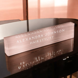 Rose Gold Foil   Blush Pink Foil Modern Desk Name Plate